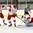 GRAND FORKS, NORTH DAKOTA - APRIL 18: Denmark's Mads-Emil Gransoe #20 tracks the puck while Oliver Gatz #6, Oliver Larsen #5, and Czech Republic's Ondrej Najman #10 look on during preliminary round action at the 2016 IIHF Ice Hockey U18 World Championship. (Photo by Matt Zambonin/HHOF-IIHF Images)

